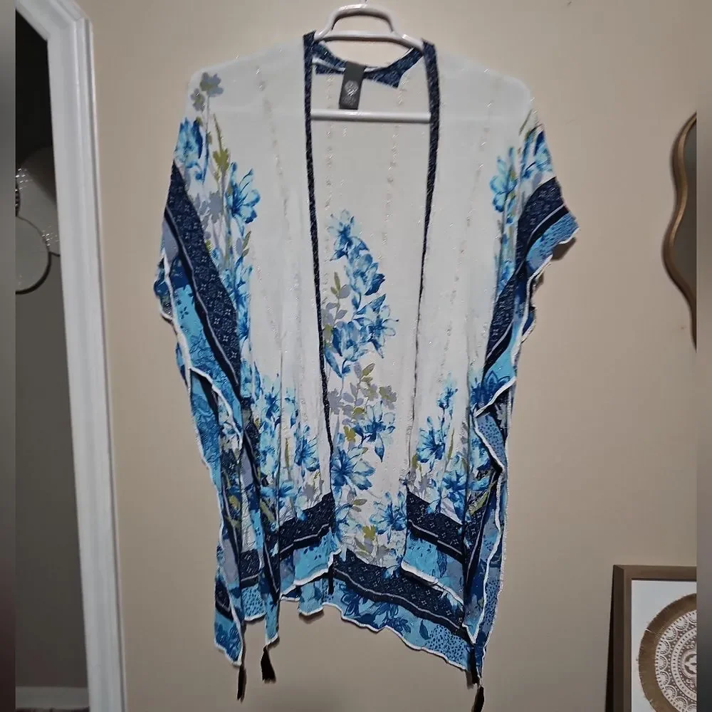 Vince Camuto Blue and White Floral Wrap